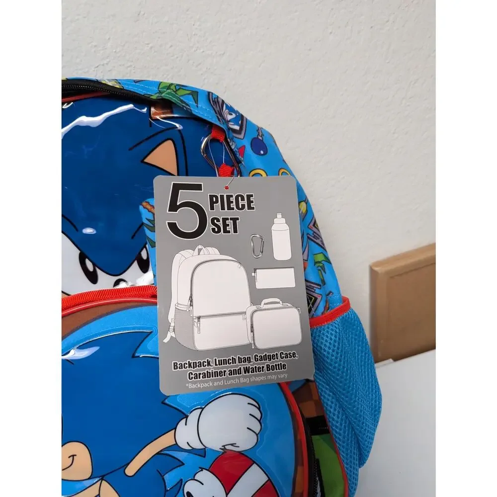 Sonic the Hedgehog 5-piece backpack set lunch bag water bottle